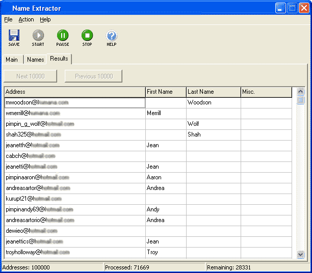 Screenshot of Name Extractor